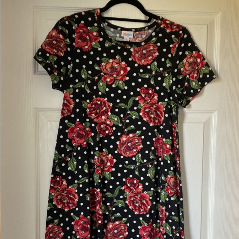 Black Polka Dot Dress with Roses